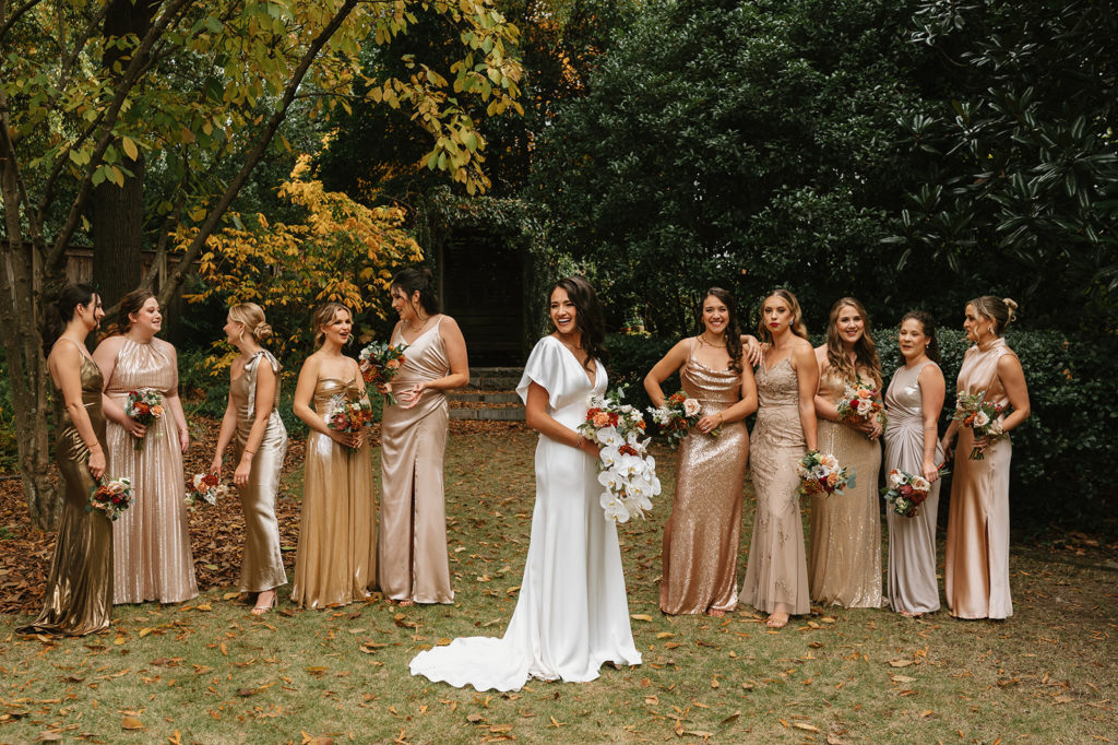 Bride shares a moment with her bridesmaids 