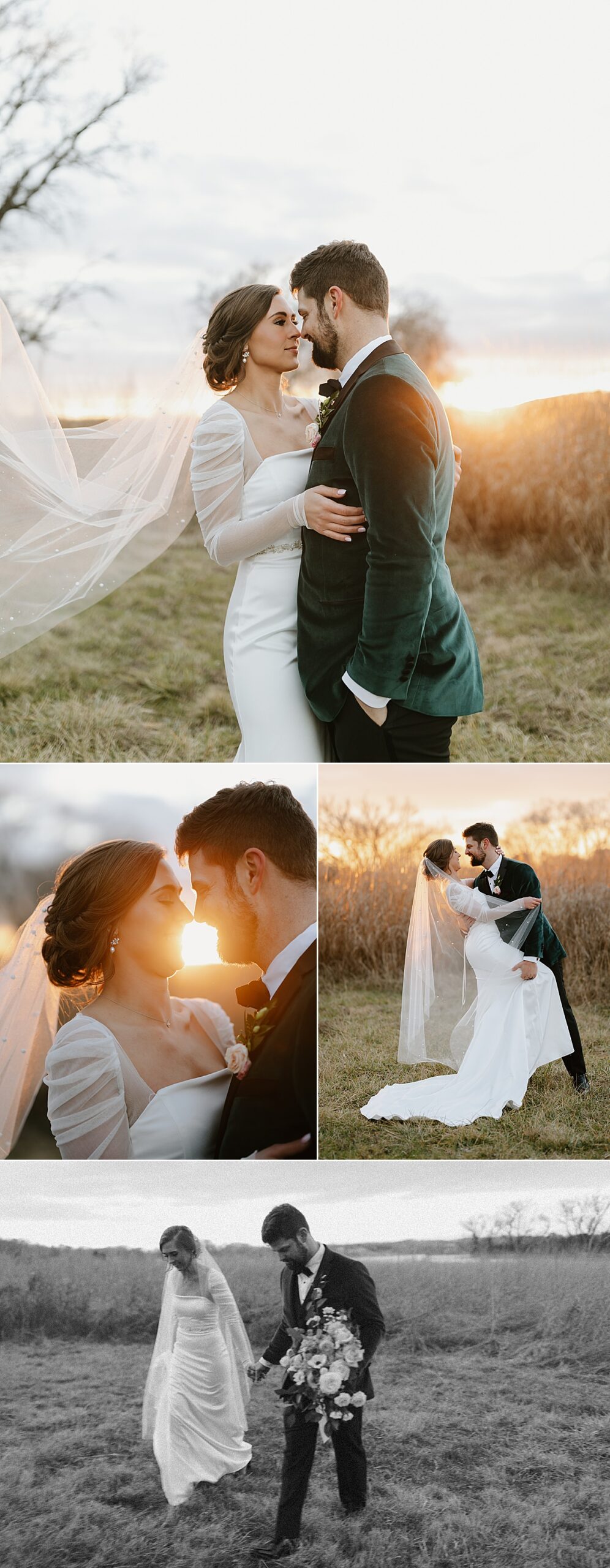 Romantic sunset bride and groom portraits.