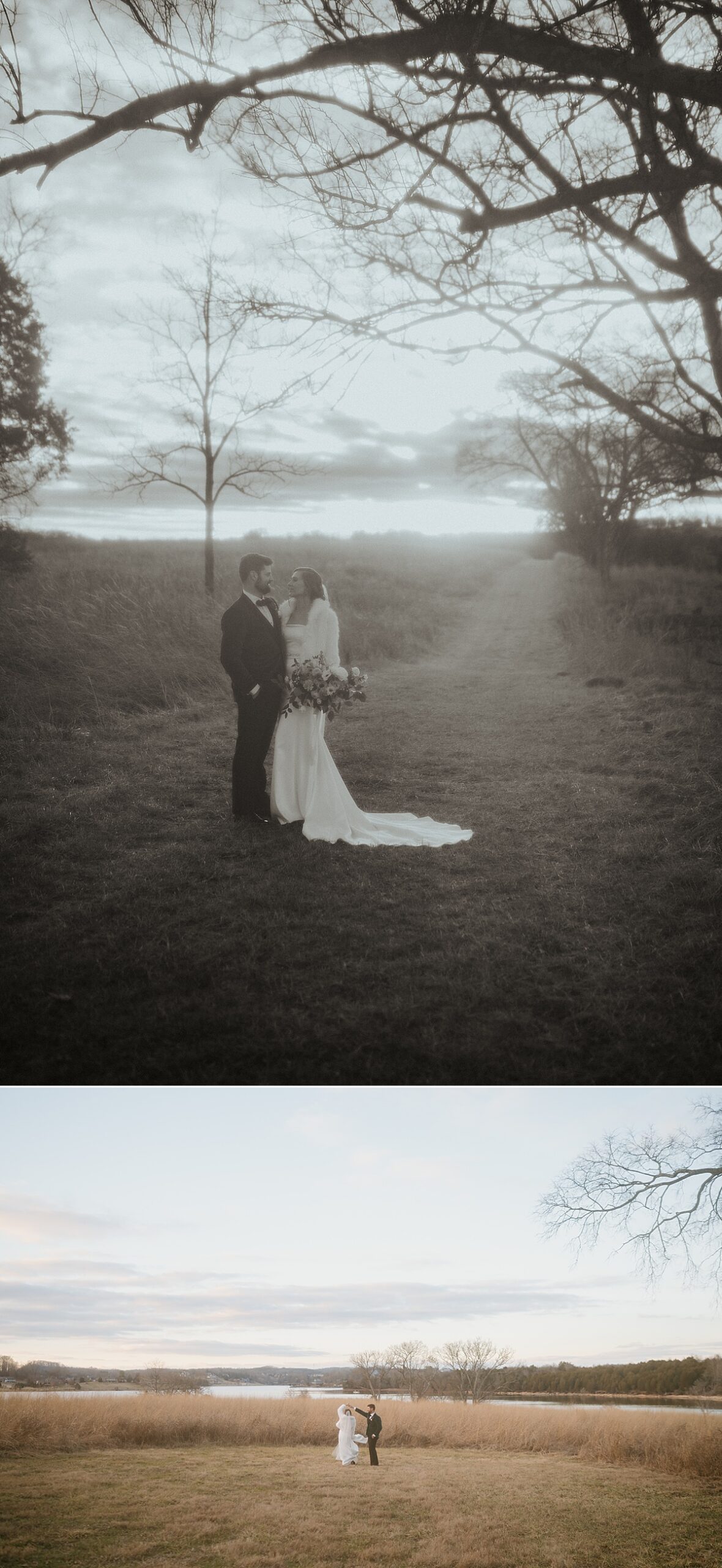 Film style outdoor bride and groom portraits.
