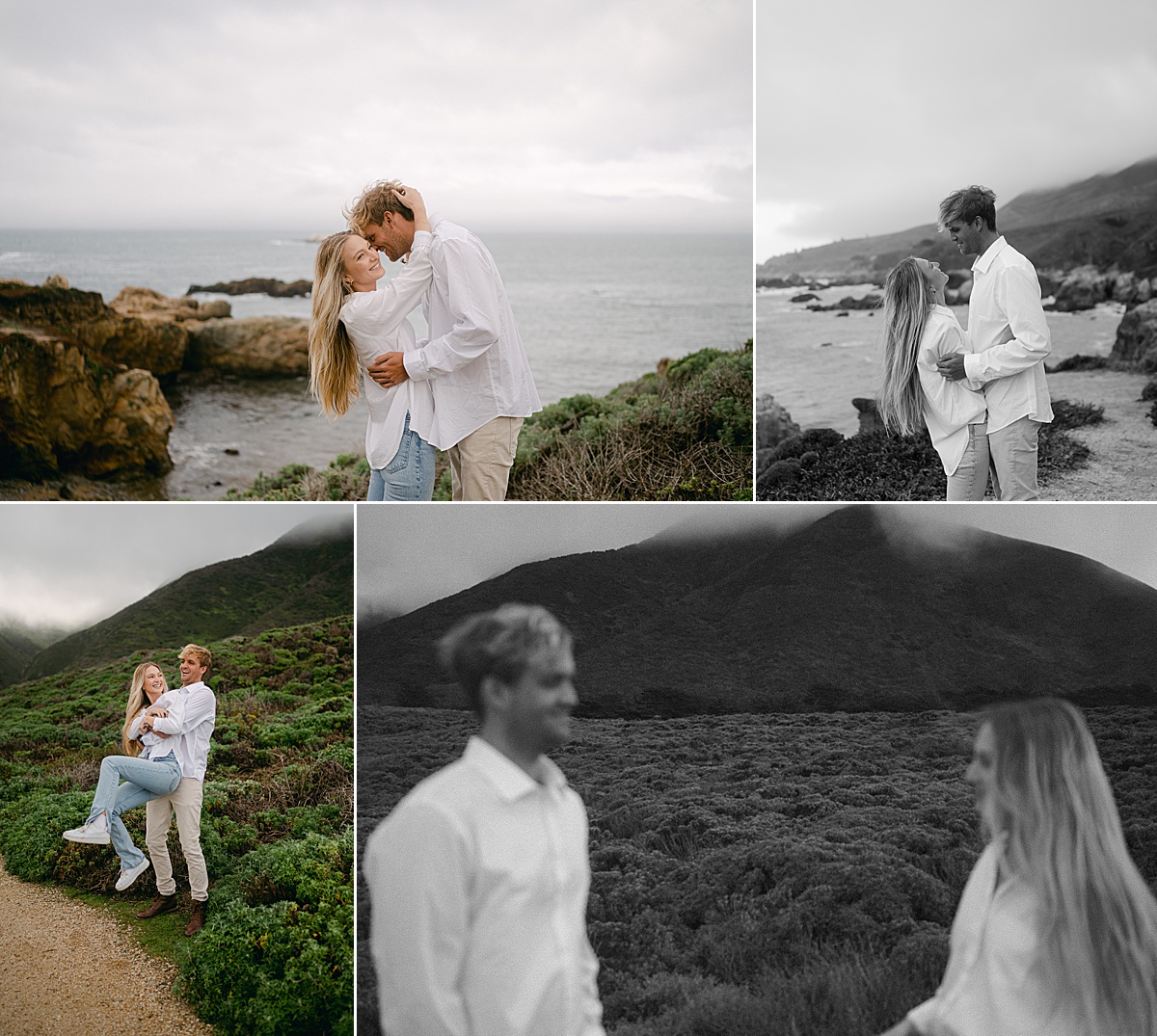 Romantic engagement photos set on a cliff in Big Sur, California. 
