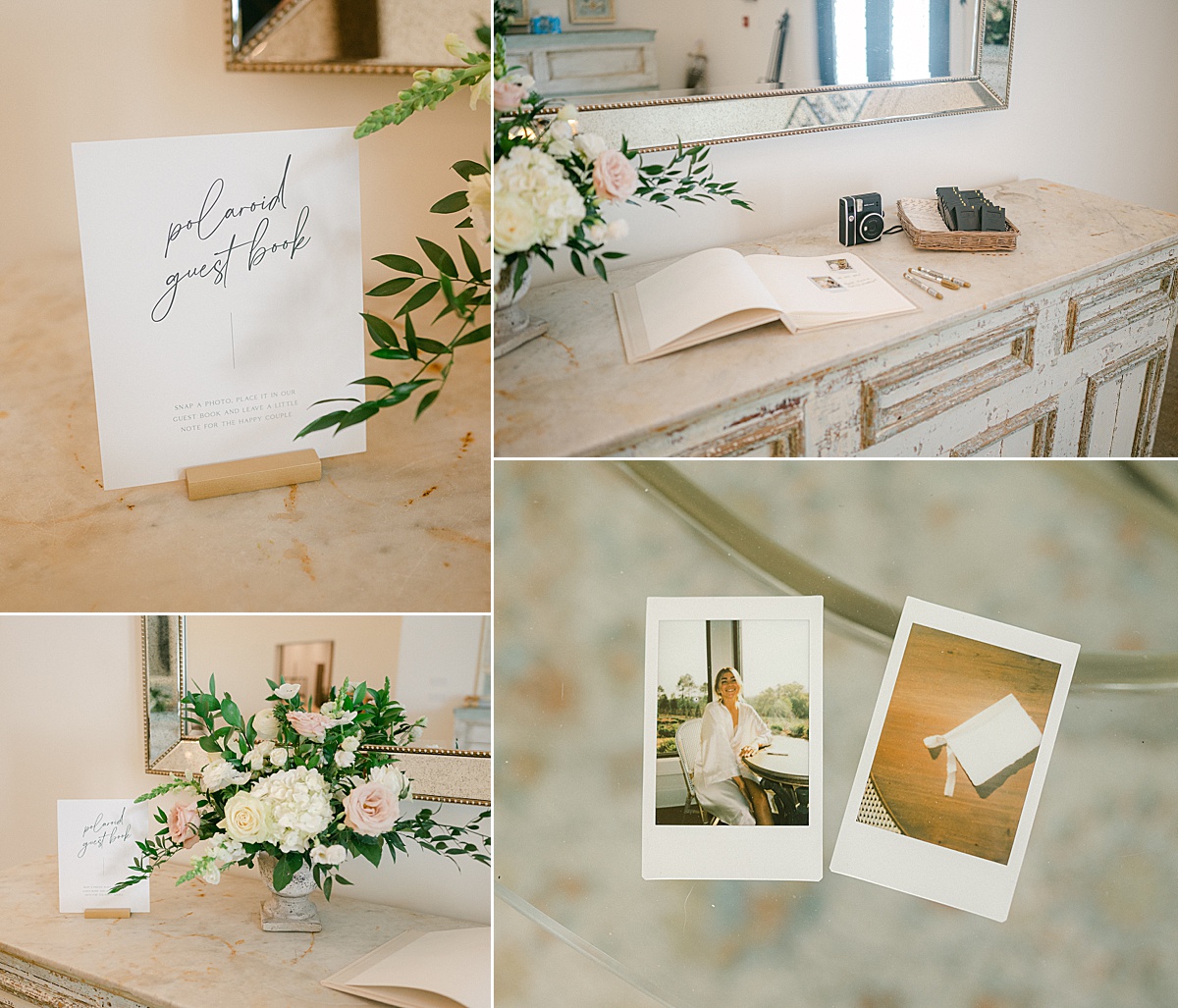 Polaroid guest book wedding sign and camera photo station. 