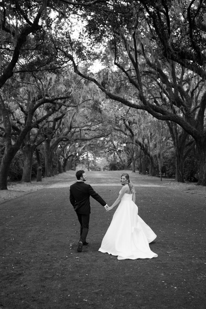 Documentary style wedding portrait at Legare Waring House in Charleston.