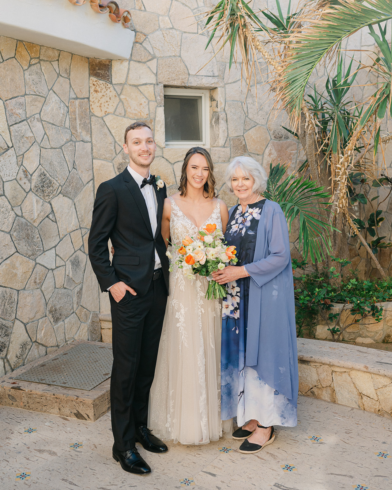 Family portraits at an intimate wedding weekend in Cabo at Villa Marcella. 