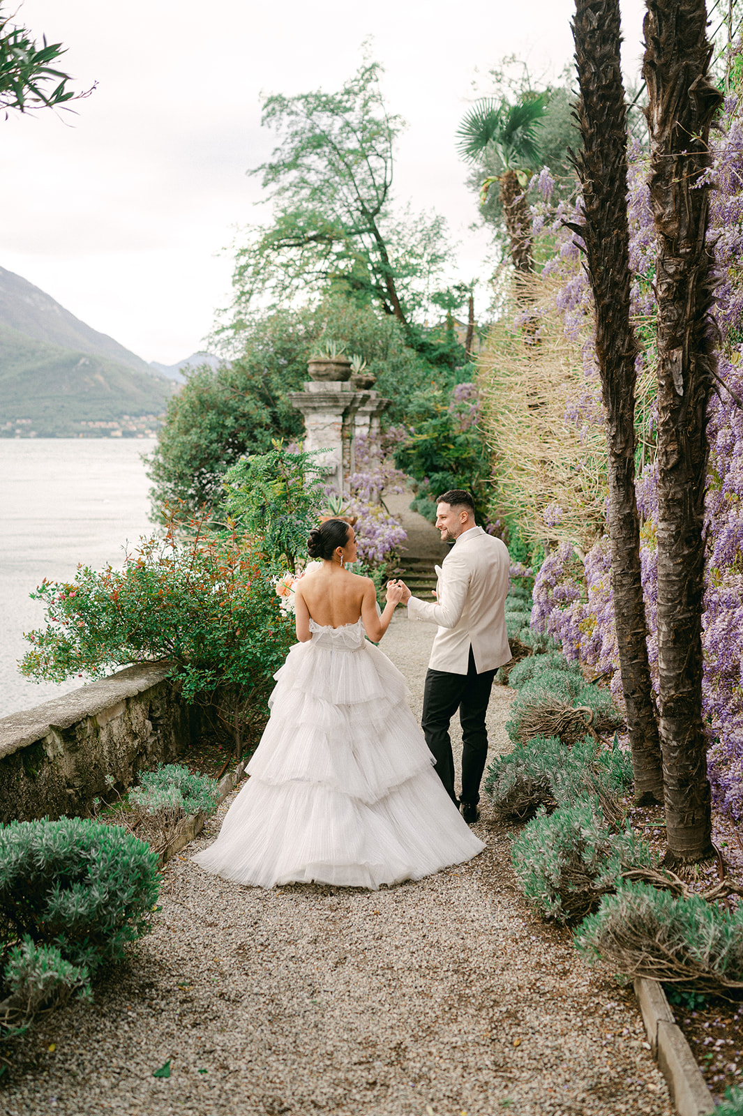 Luxury fine art bride and groom portraits at Villa Cipressi in Lake Como. 