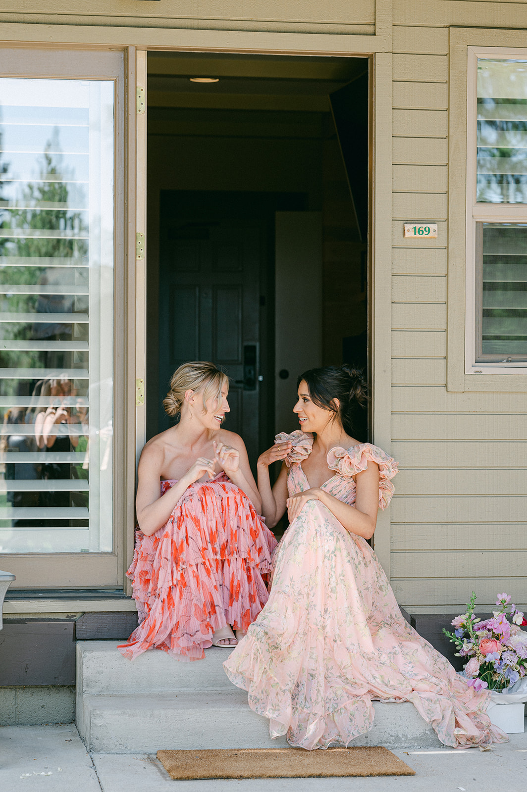 Lake Tahoe garden wedding candid bridesmaid photo.