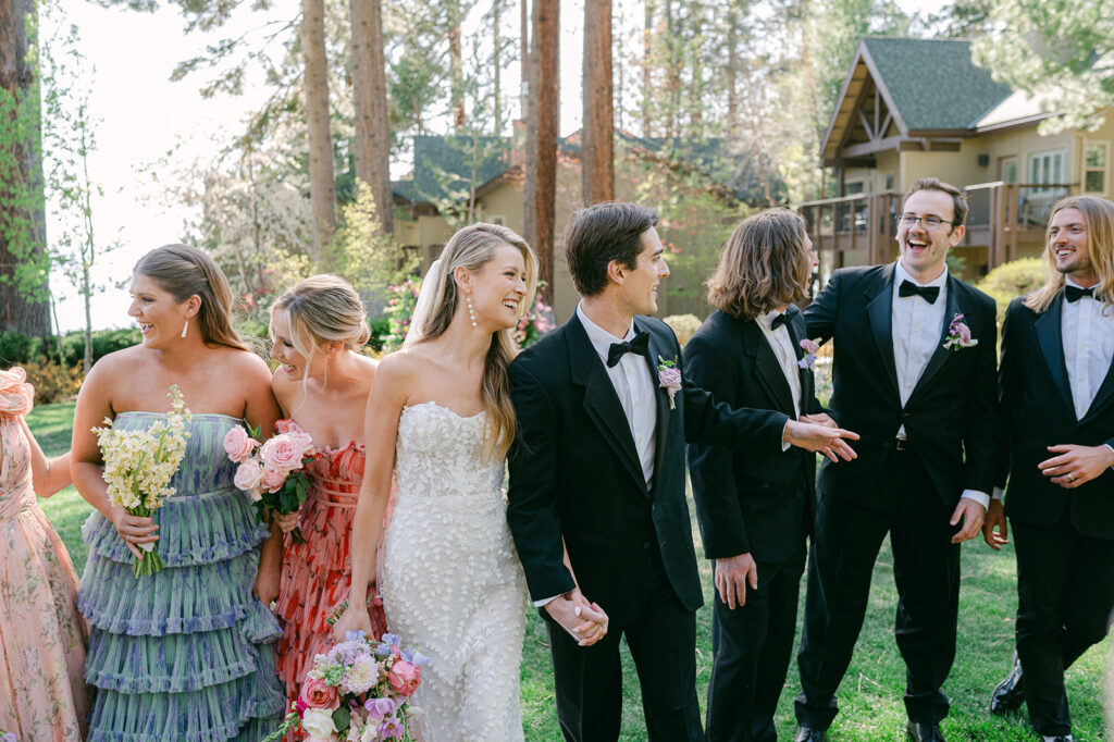 Candid wedding party photo at the Hyatt Regency in Lake Tahoe. 