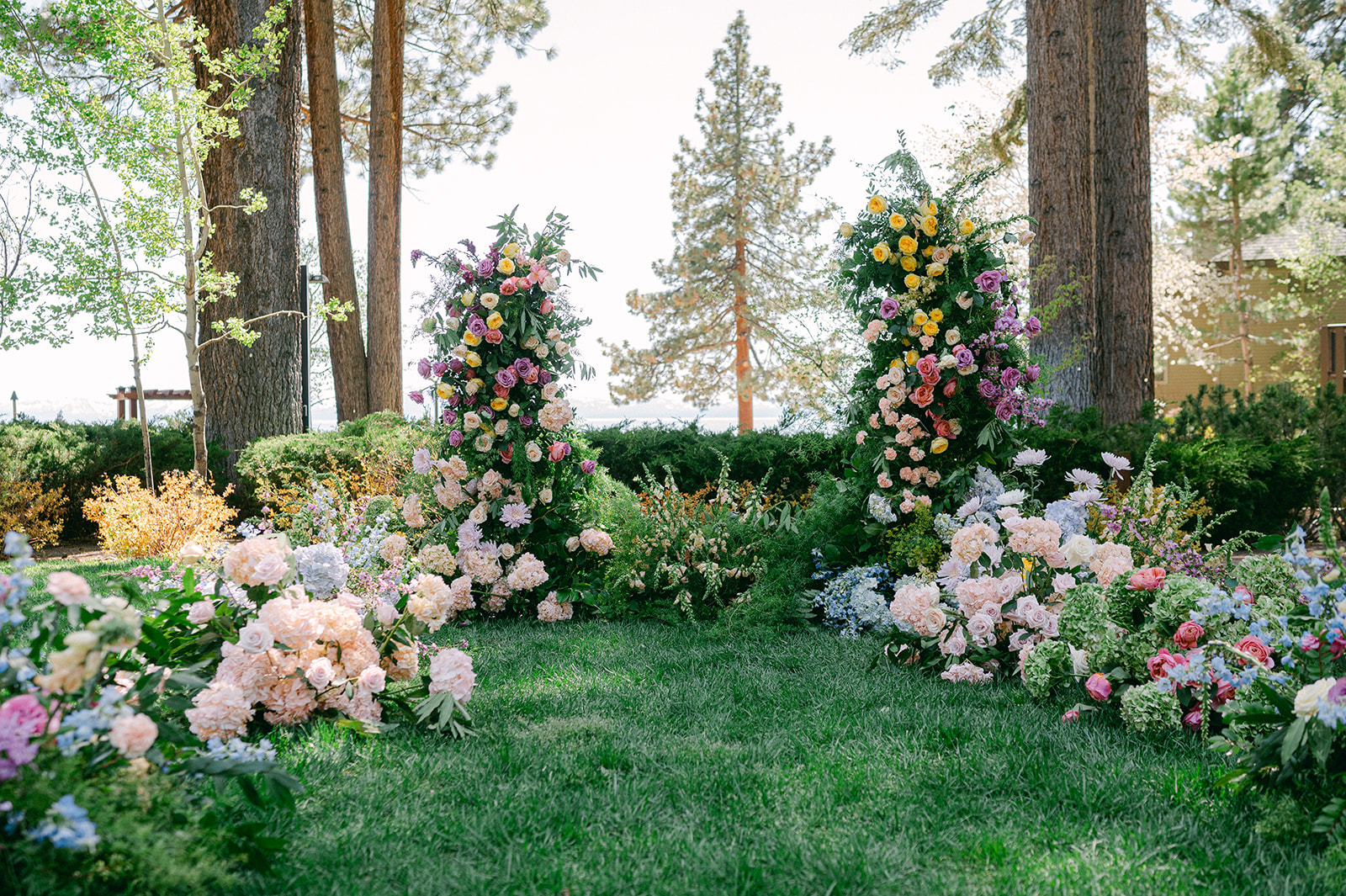 Romantic outdoor garden wedding ceremony at Hyatt Regency in Lake Tahoe. 