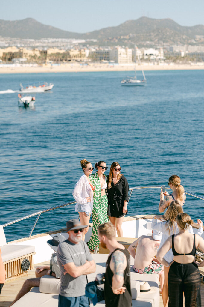 Wedding party yacht day at a wedding weekend in Cabo.