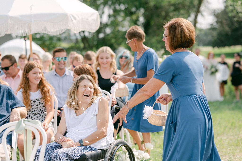 Summer garden wedding with the couple's grandmas as flower girls. 