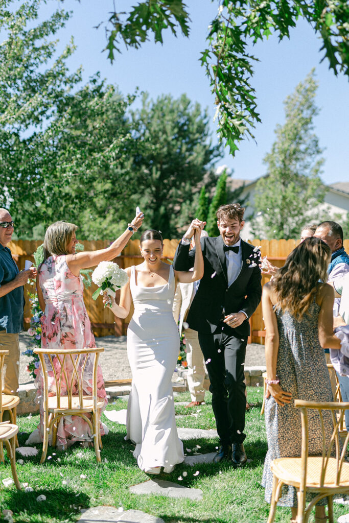 Private garden wedding ceremony in Lake Tahoe edited by Sarah Woods Photography. 