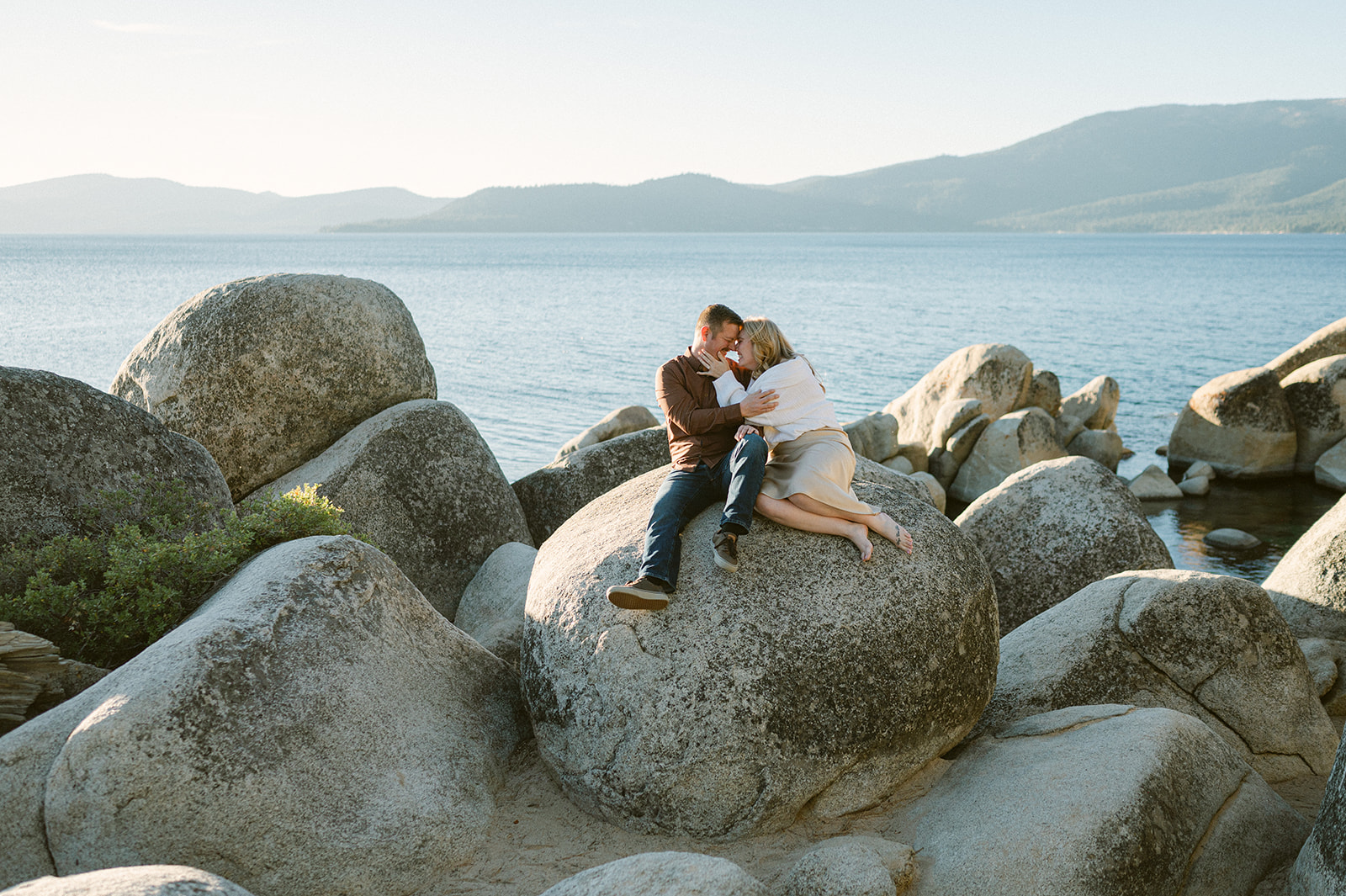 Lake Tahoe engagement session at Sand Harbor captured by Sarah Woods Photography. 