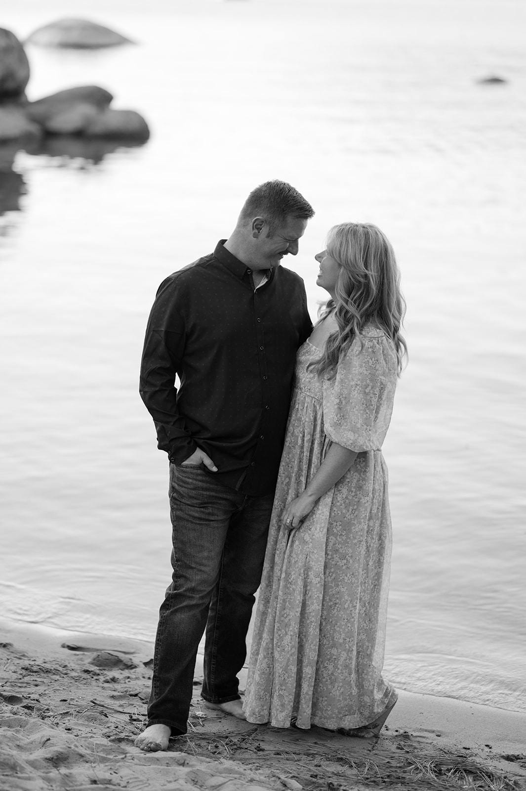 Beach engagement photos at Sand Harbor in Lake Tahoe. 