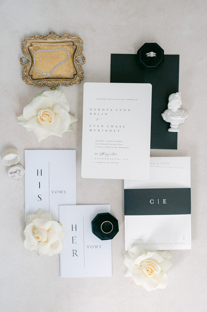 Wedding detail flat lay captured by Sarah Woods Photography.