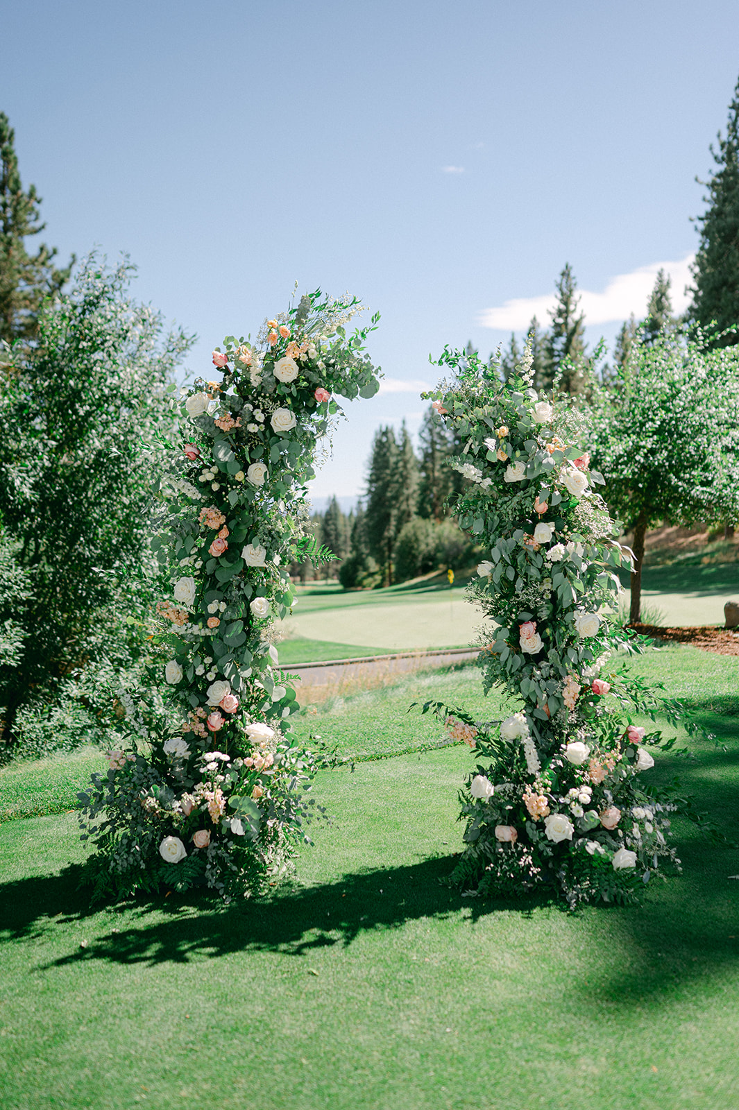 Lake Tahoe floral ceremony arch at The Chateau at Incline Village. 