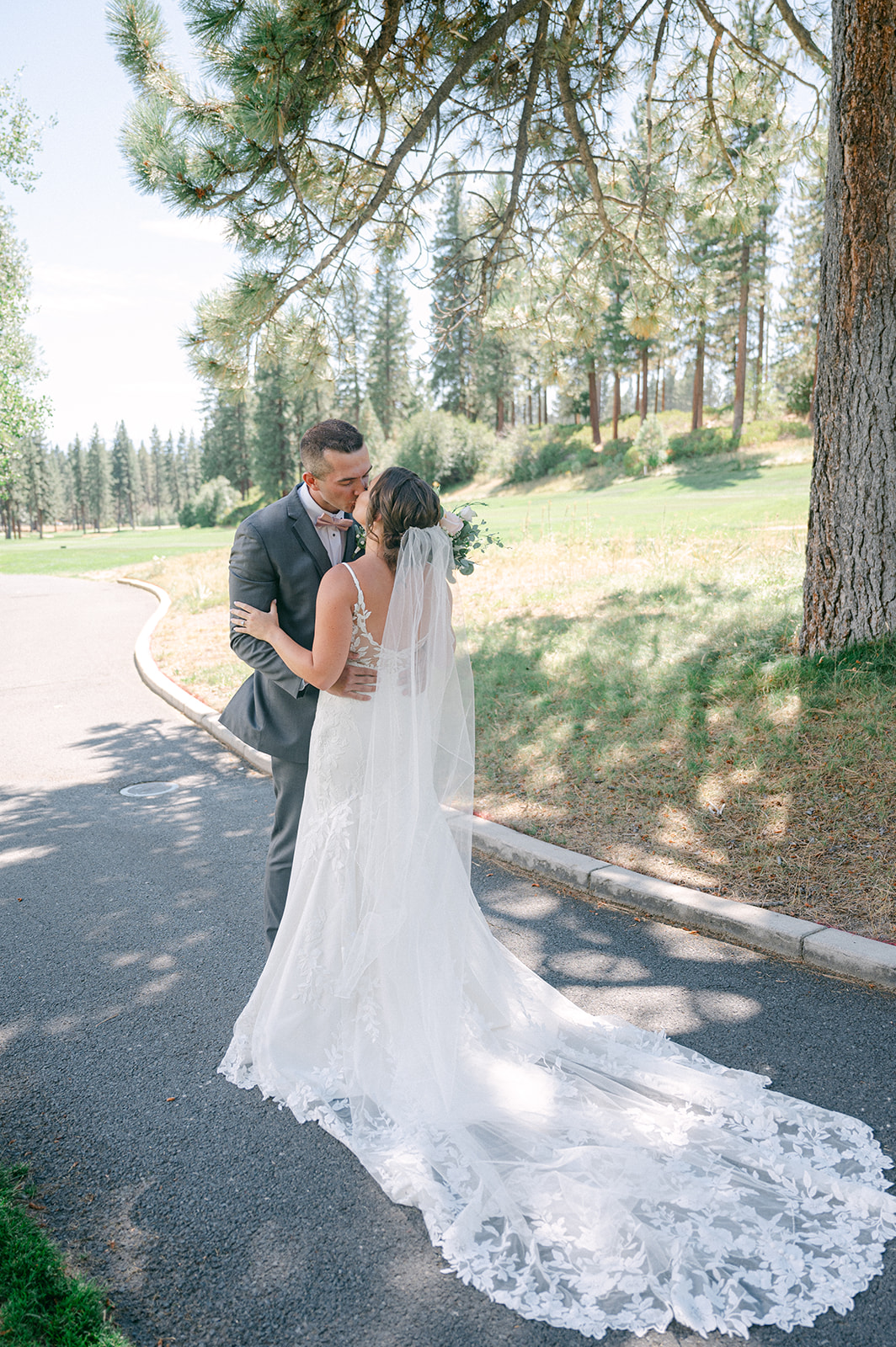 A sweet and intimate first look moment before the ceremony at their elegant Lake Tahoe wedding.