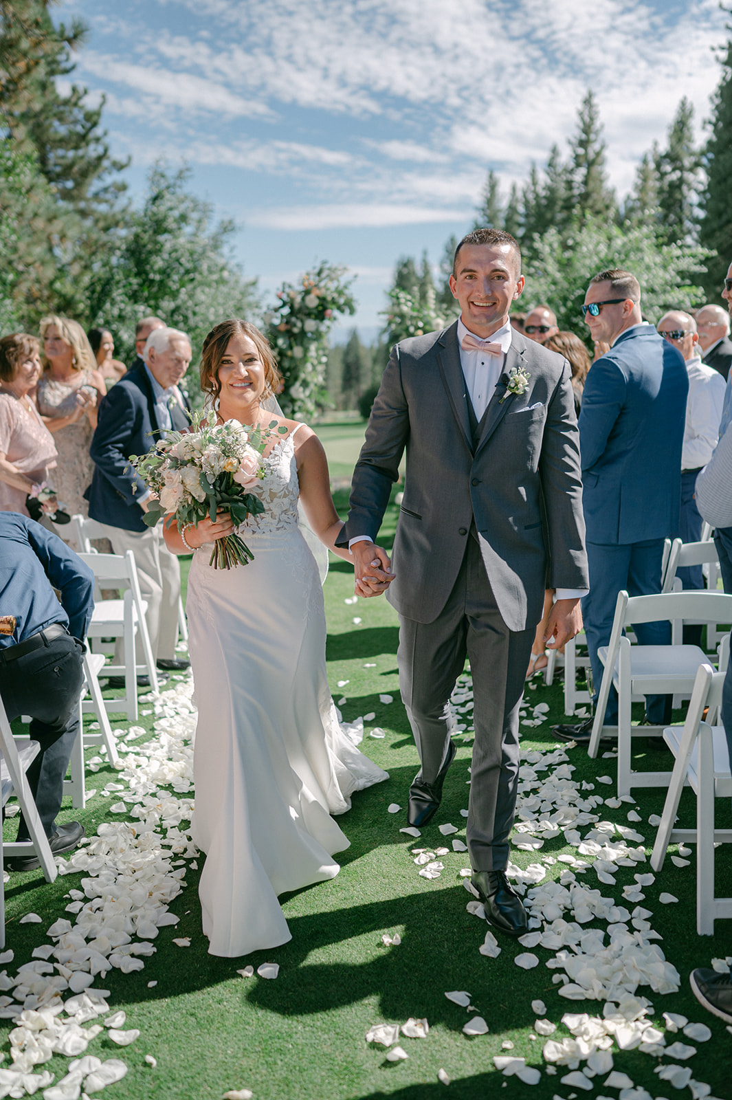 Bride and groom ceremony exit at The Chateau at Incline Village outdoor ceremony.