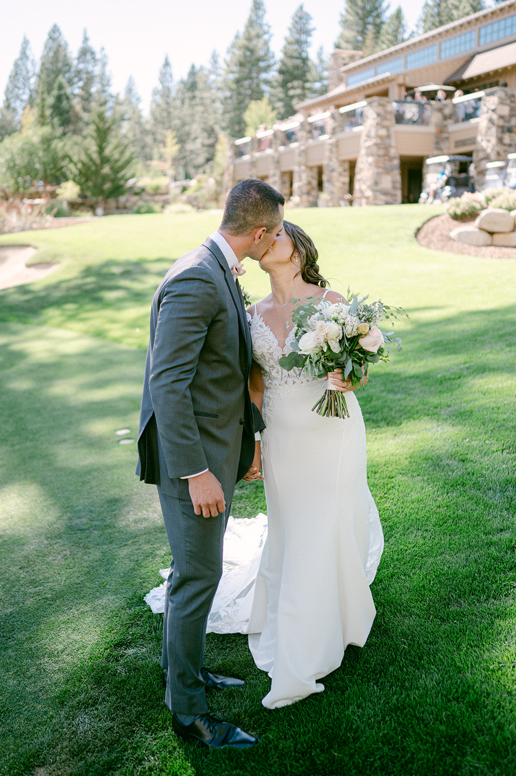 Bride and groom photos in Lake Tahoe at The Chateau at Incline Village by Sarah Woods Photography. 