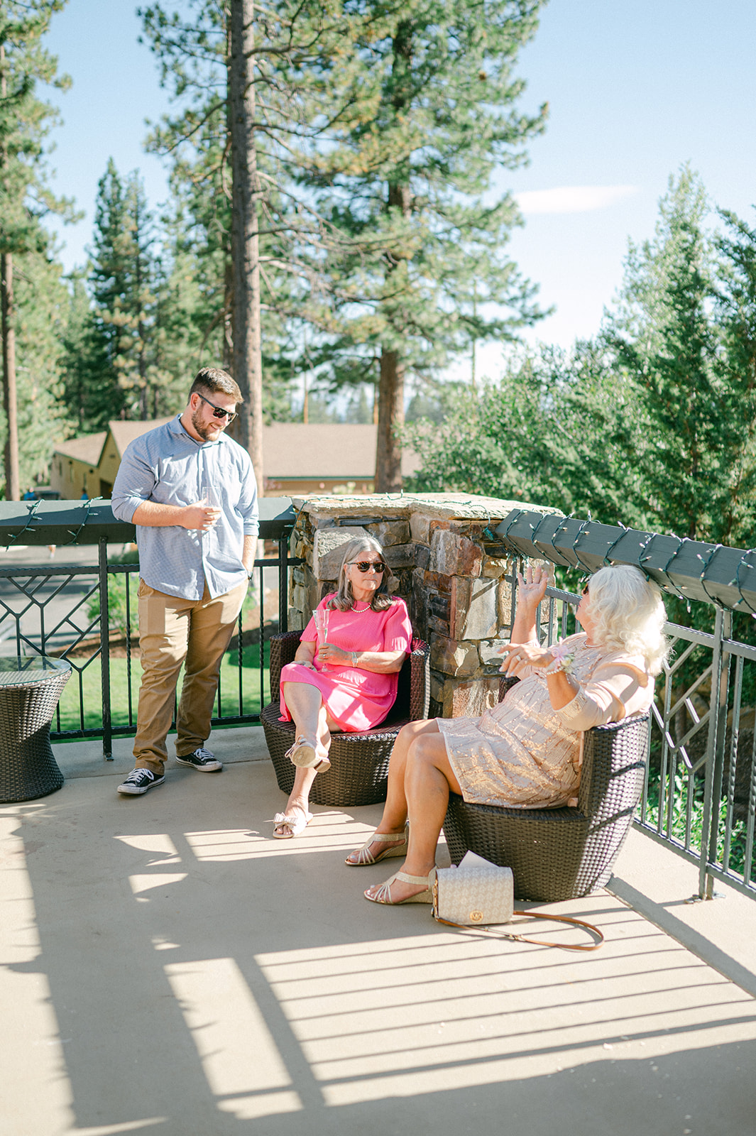 Candid guest photo on the deck at The Chateau at Incline Village wedding.