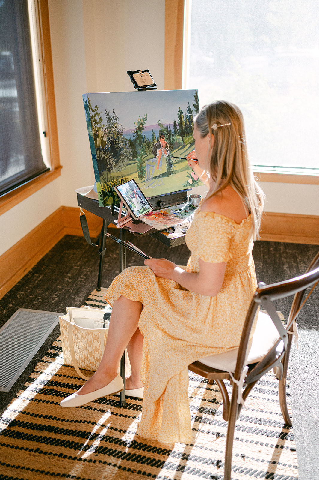 Live painter at a Lake Tahoe wedding at The Chateau at Incline Village. 