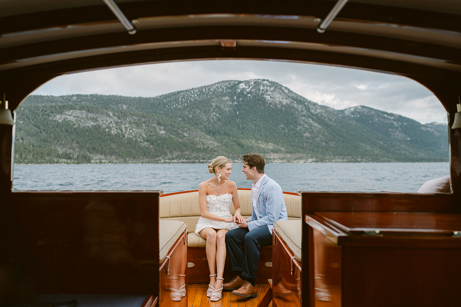 Boat wedding photos Wild Goose 2 in Lake Tahoe by Sarah Woods Photography.
