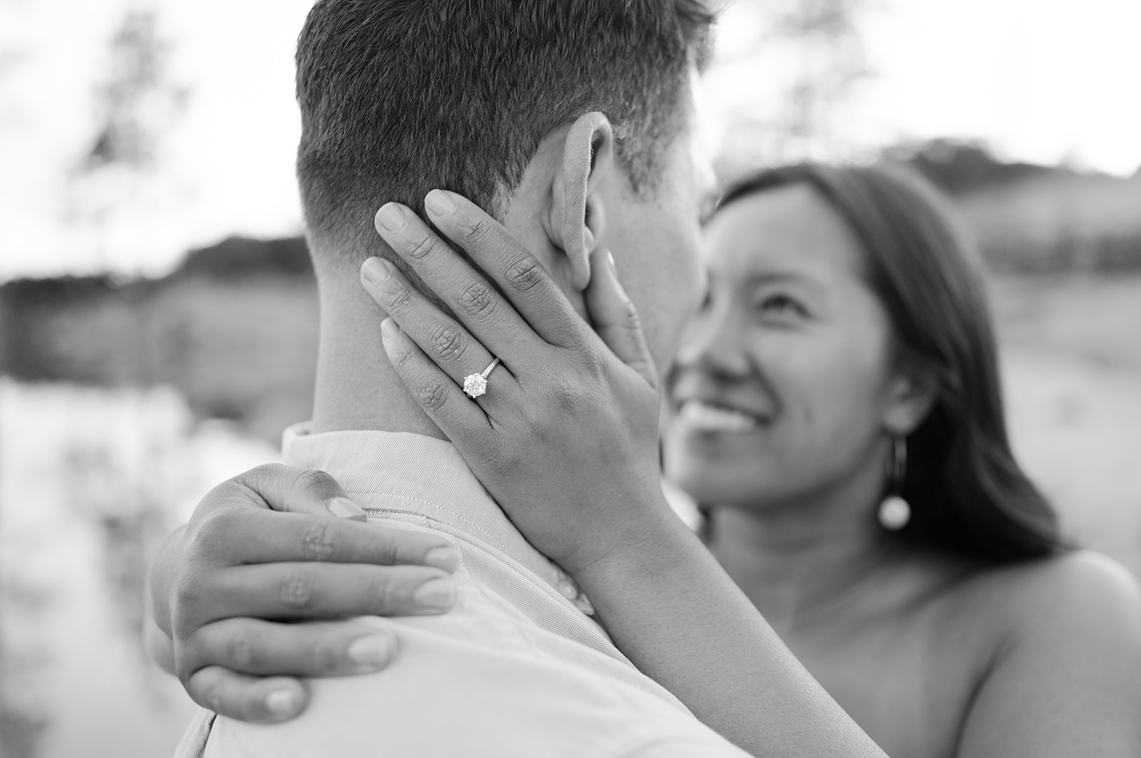 Up close engagement ring detail shot at a surprise proposal session in Tahoe.