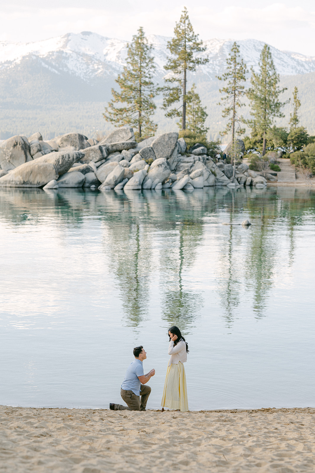 Surprise beach proposal in Lake Tahoe, Sand Harbor.