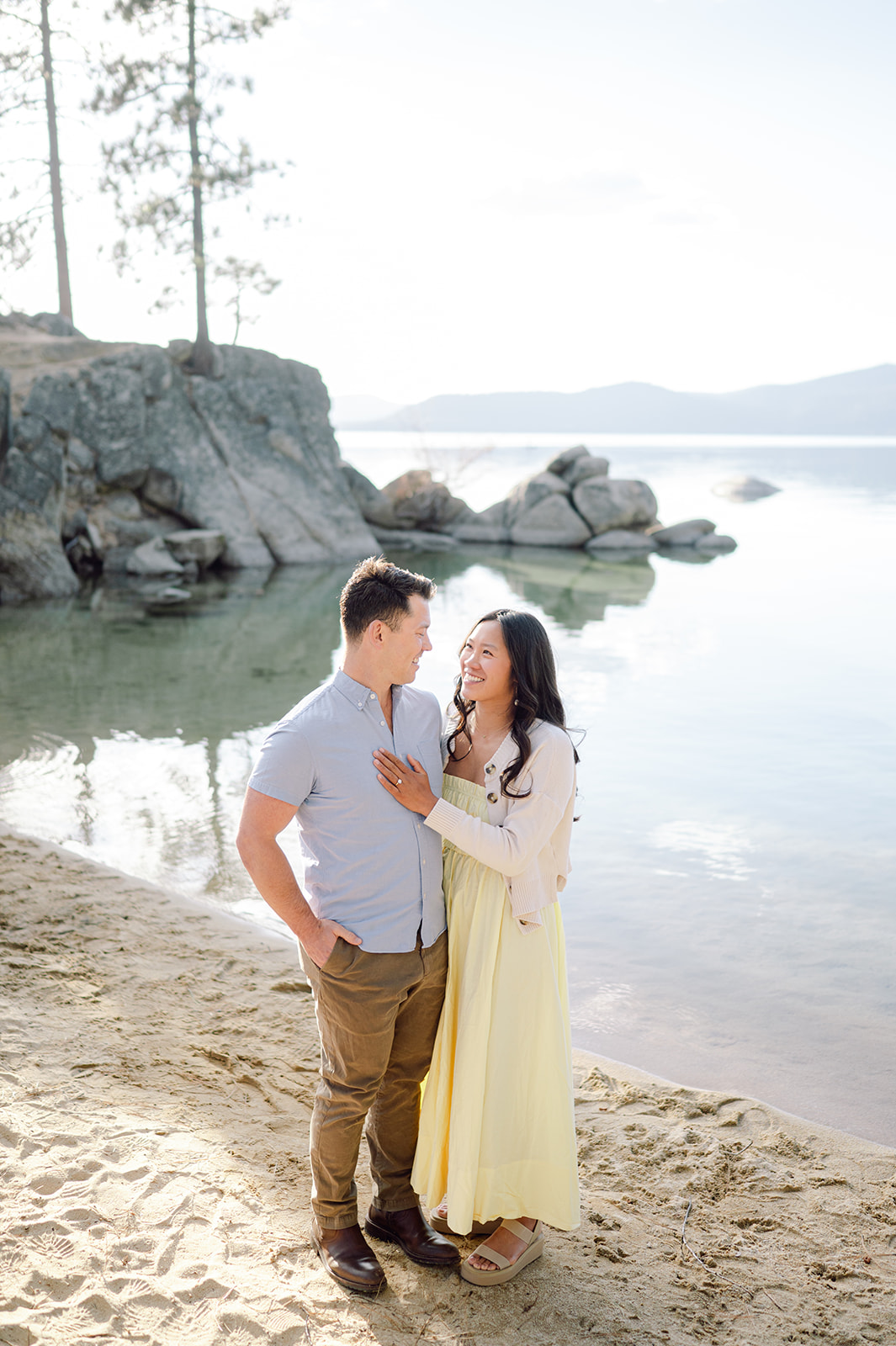 Classic engagement photos at Sand Harbor—Lake Tahoe.