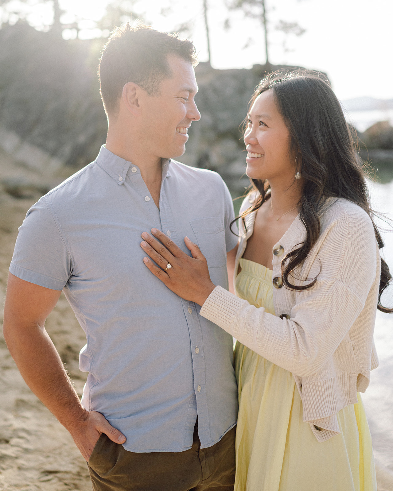 Lake Tahoe proposal photoshoot and ring detail shot.