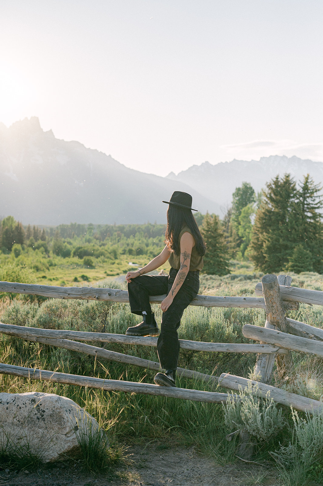 Romantic mountain photo during a Jackson Hole anniversary session at golden hour.