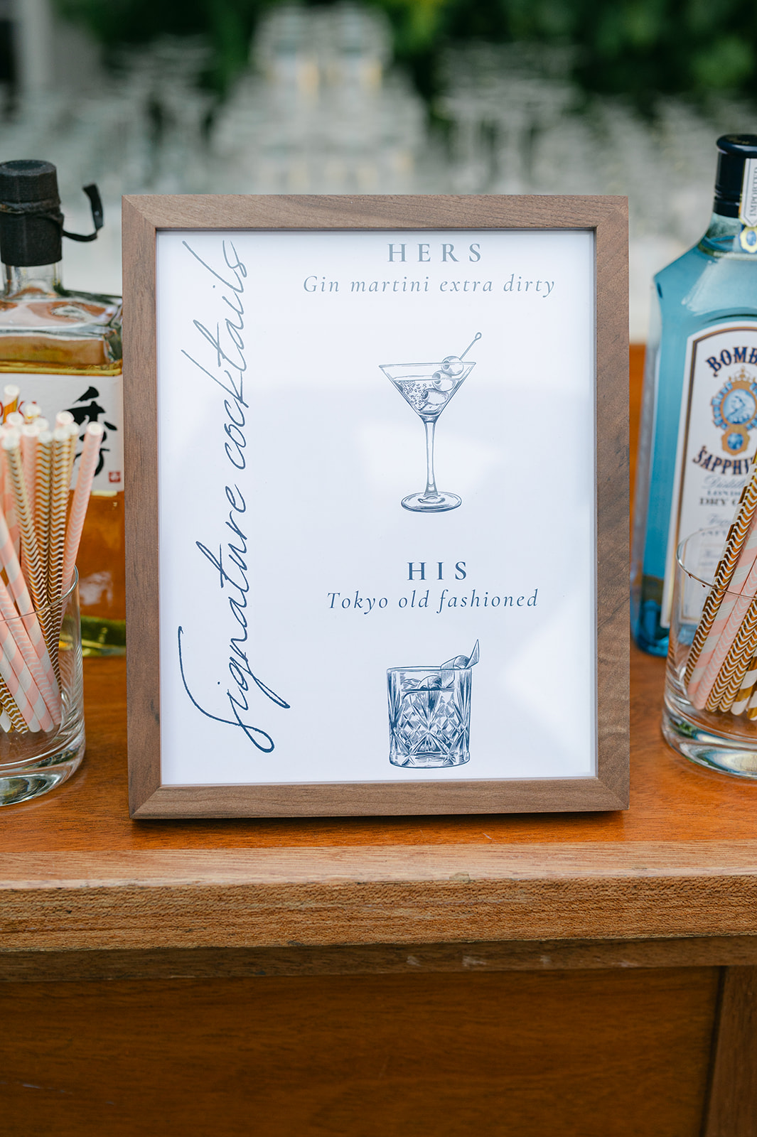 Cocktail hour signature drink menu at Bay Area wedding.
