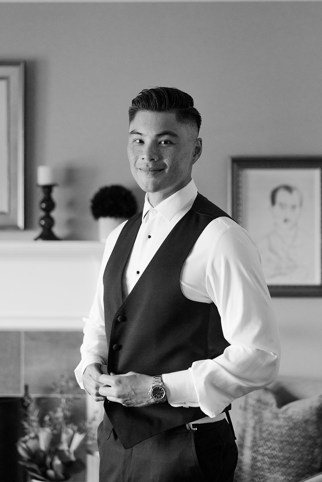 Groom getting ready portrait at a romantic Bay Area wedding. 