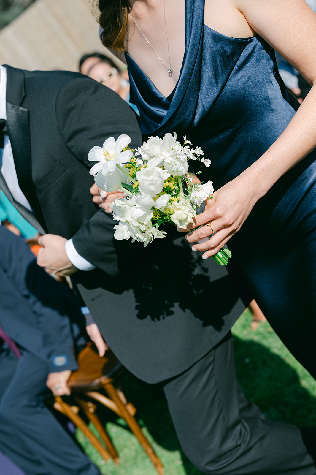 Close up shot of classic white bridesmaid bouquet.