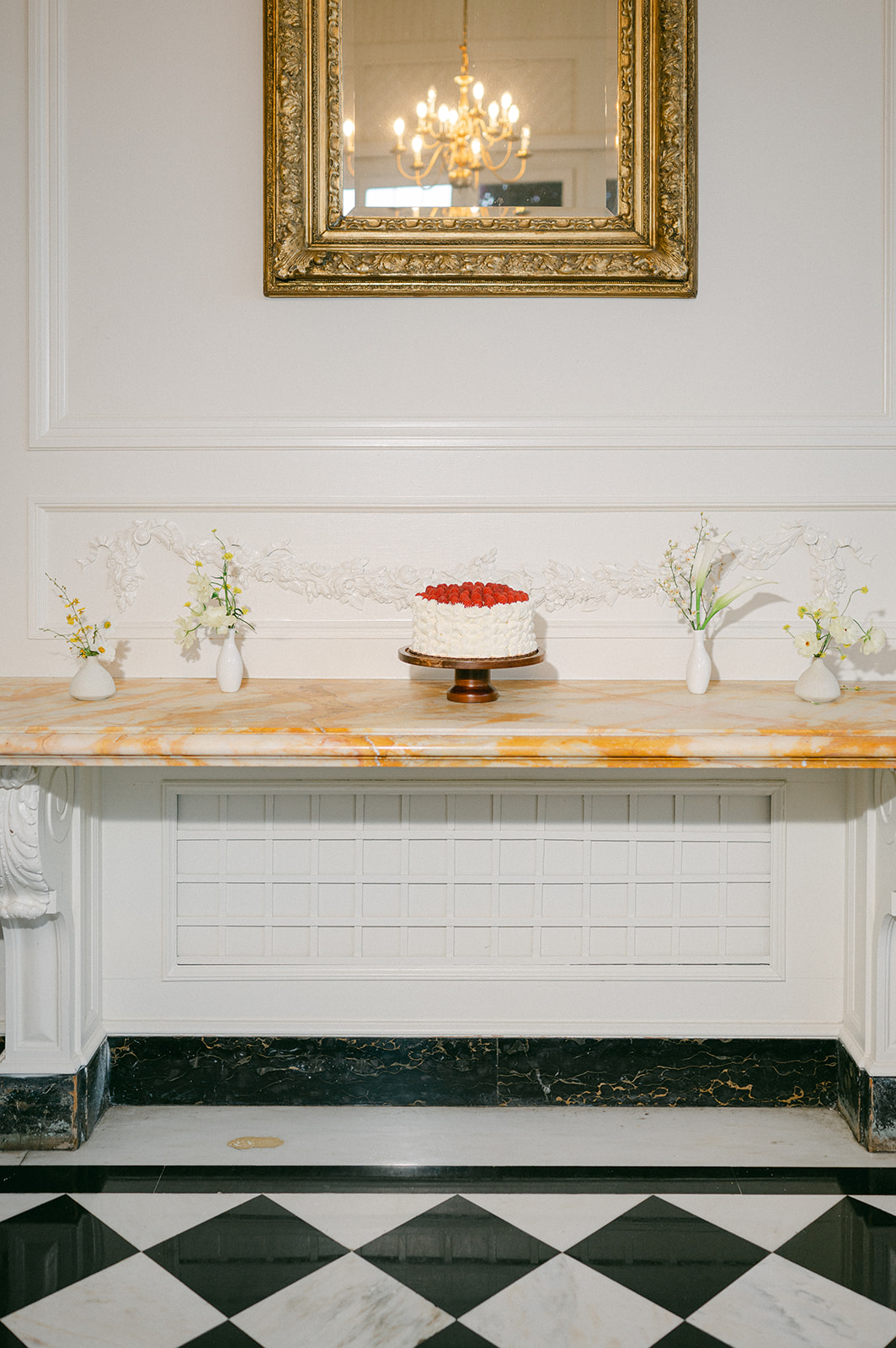 Wedding cake displayed inside historic Kohl Mansion