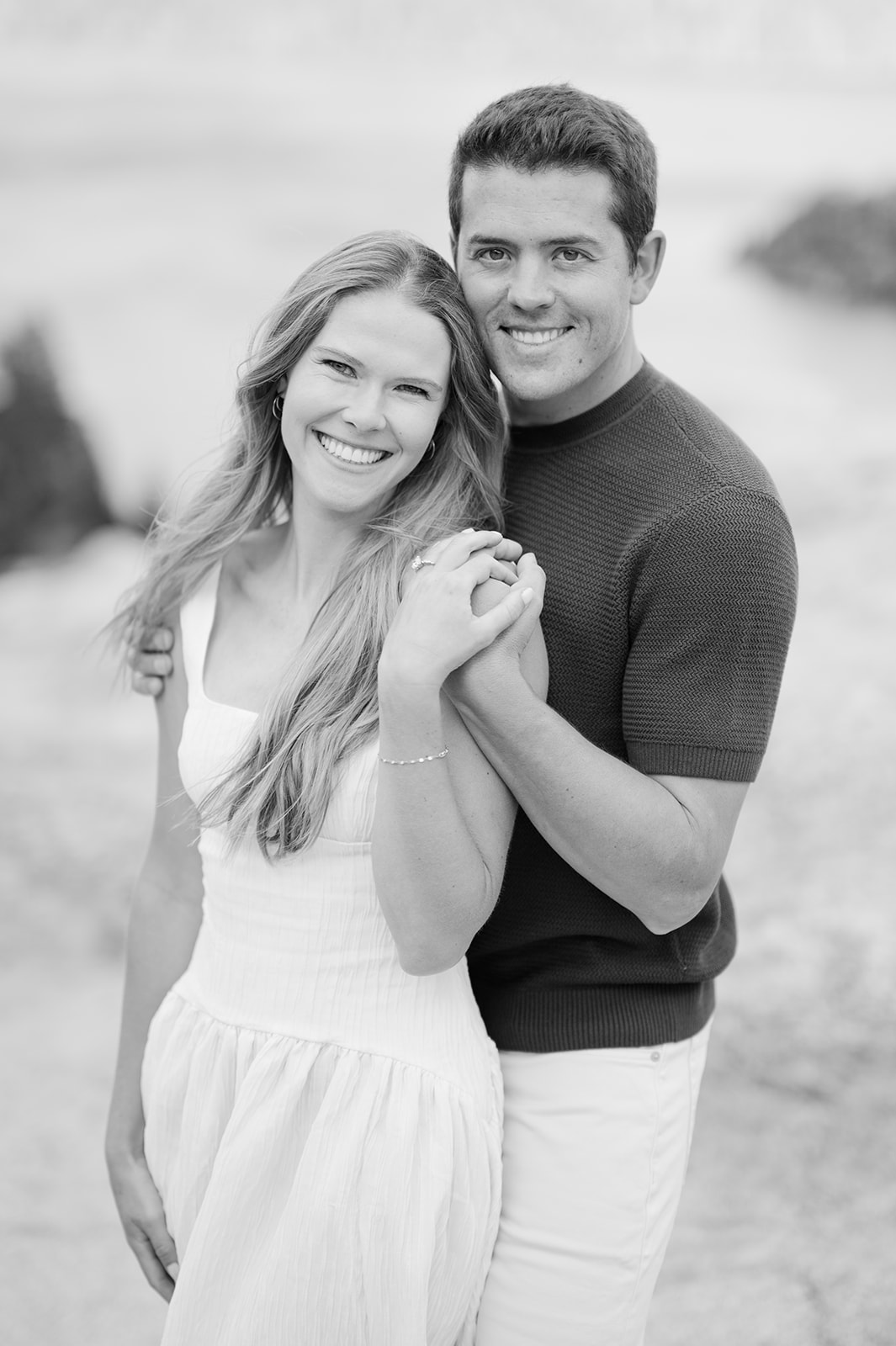 Timeless black and white engagement photo captured by Sarah Woods photography.