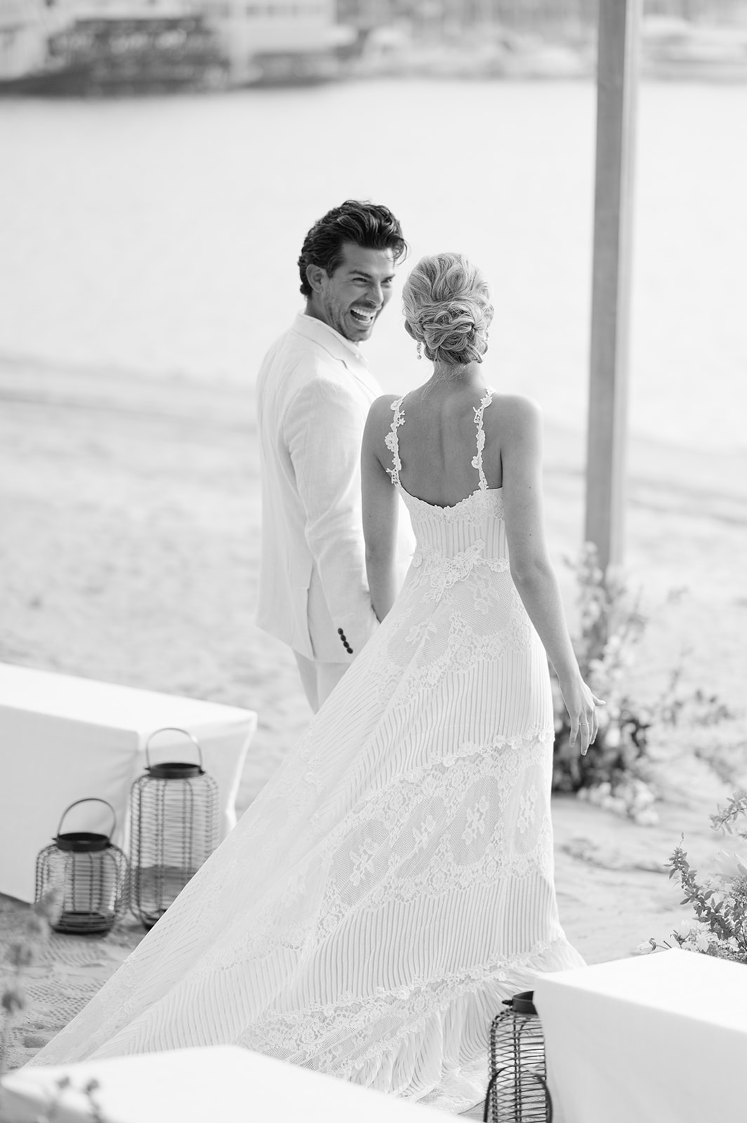 Bride and groom walking down the aisle after their ceremony.