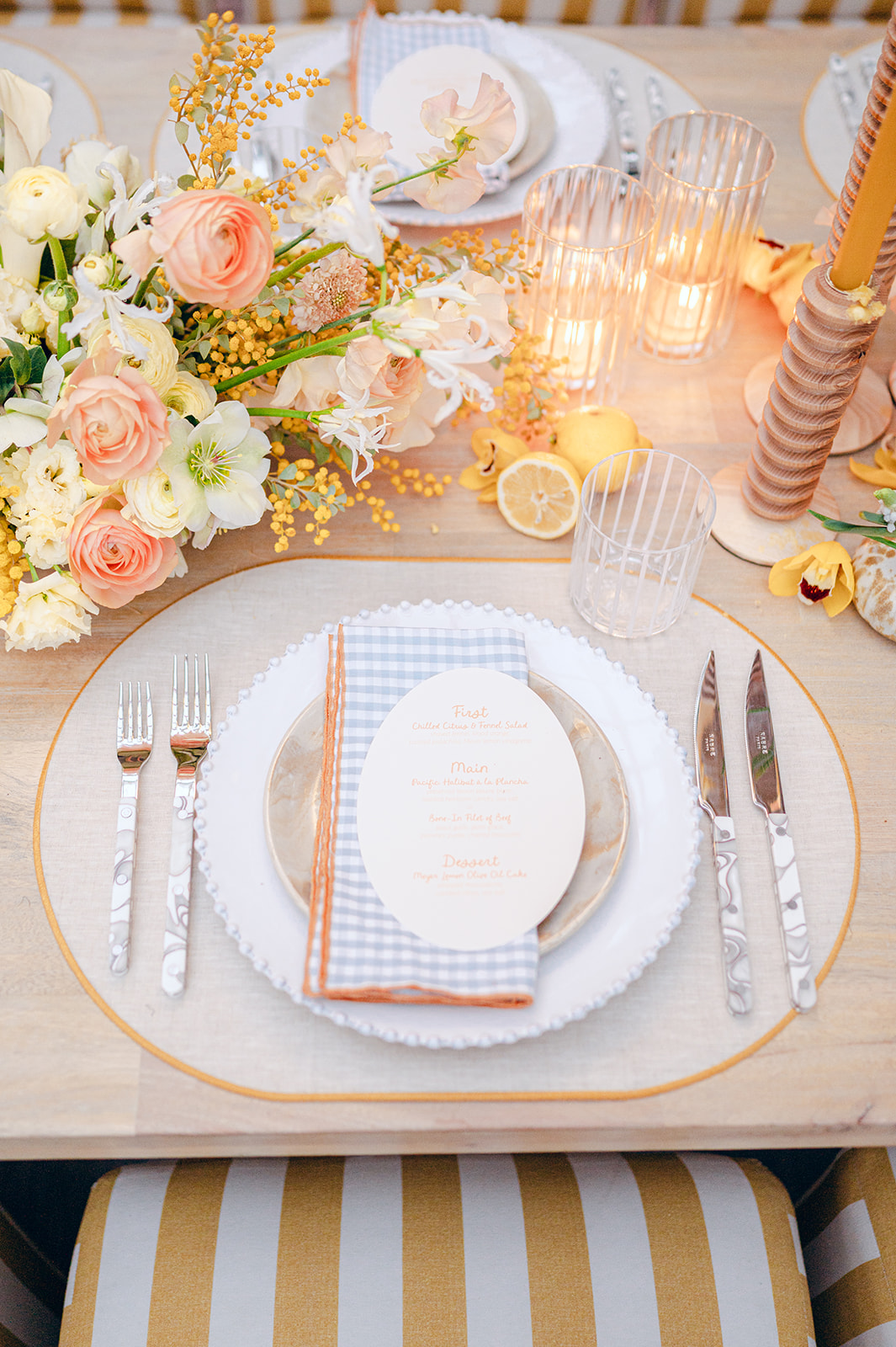 Wedding place setting detail shot.