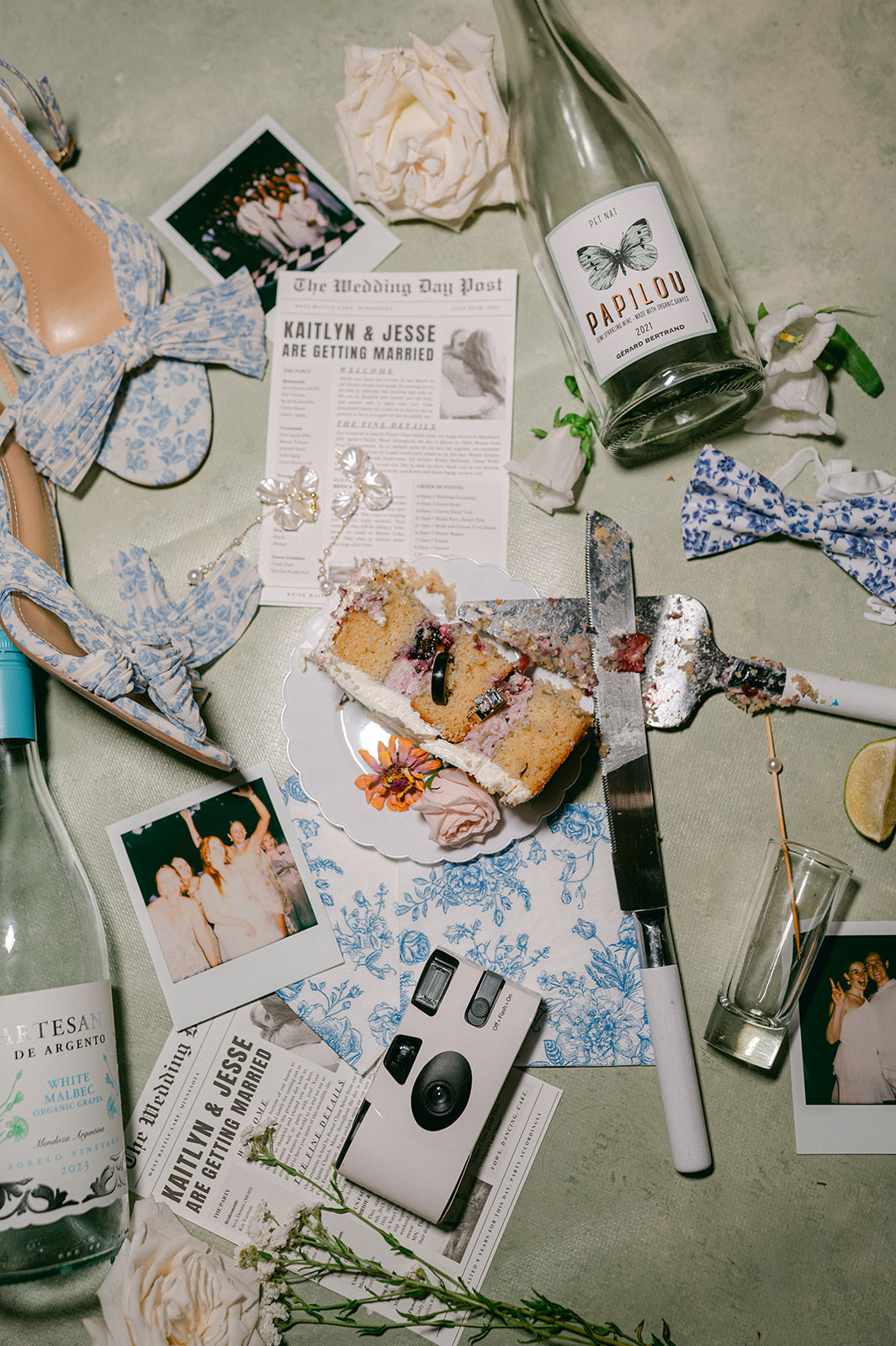 Late night wedding detail flat lay must-have wedding photo.