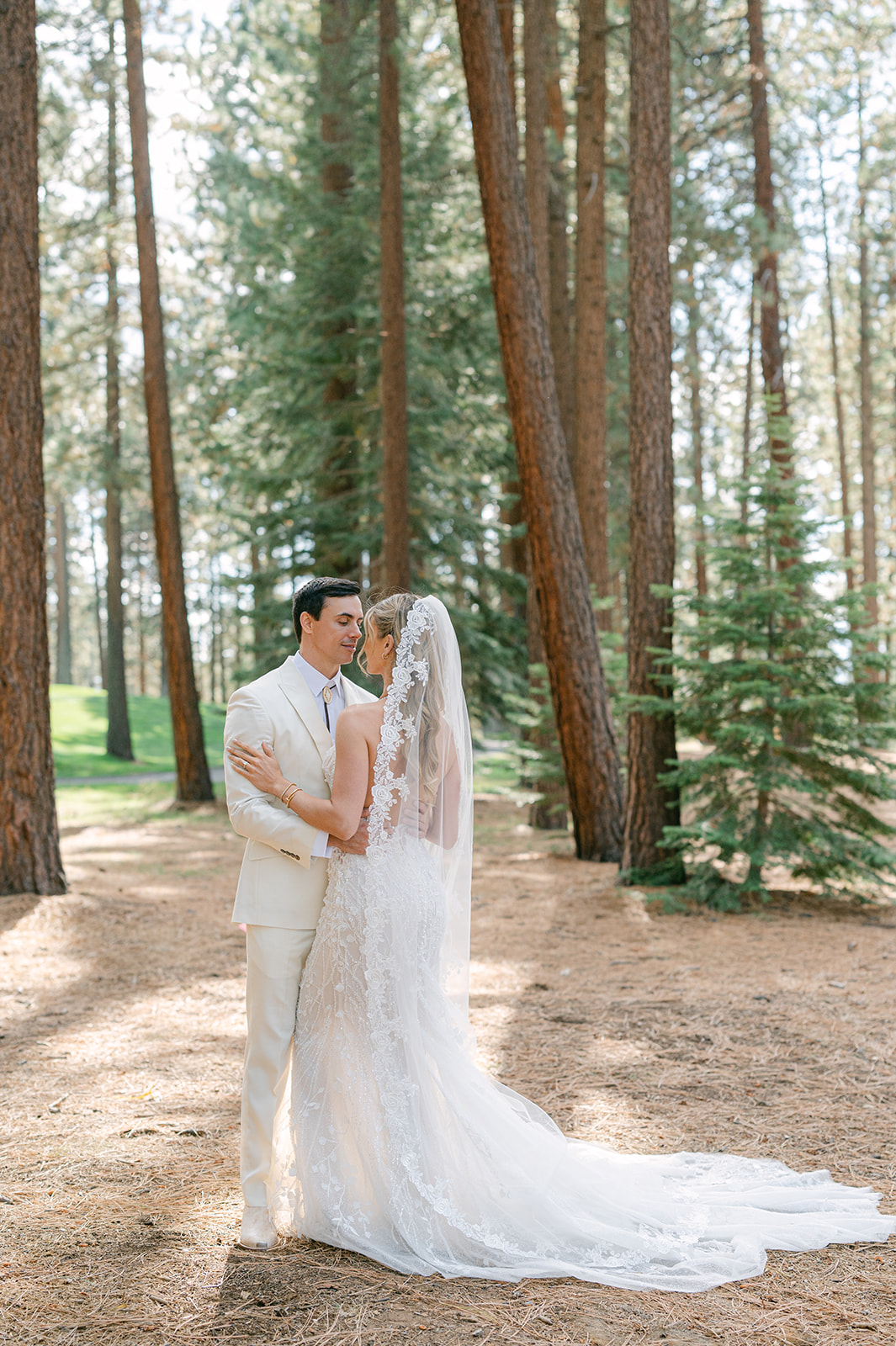 Lake Tahoe Wedding Photographer creates portraits of bride and groom at Edgewood Resort Lake Tahoe.