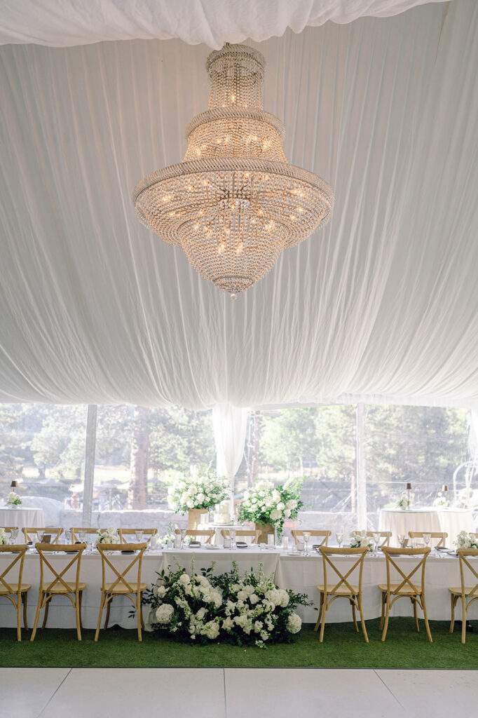 Tented wedding reception at Everline Resort Lake Tahoe.