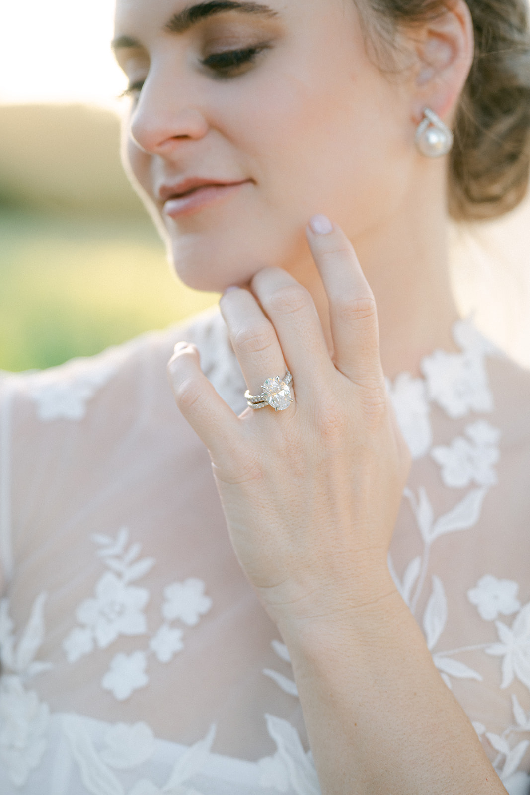 Close up bridal portrait showcasing her ring.