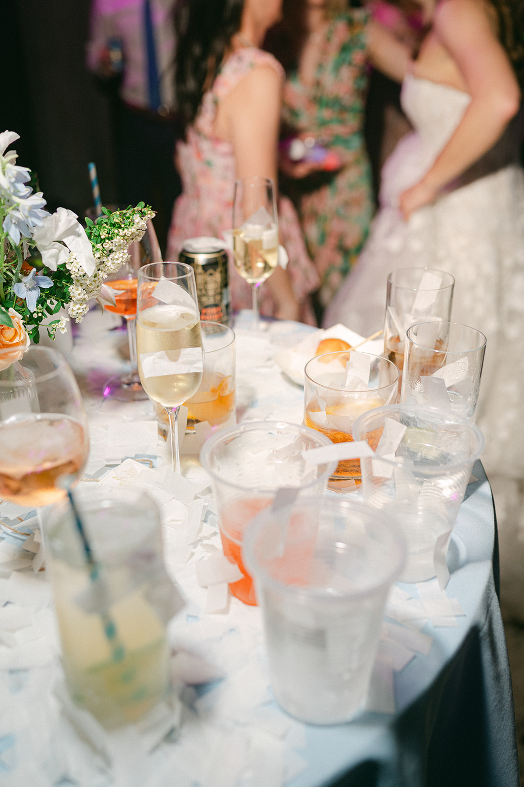 Late night wedding reception table details. 