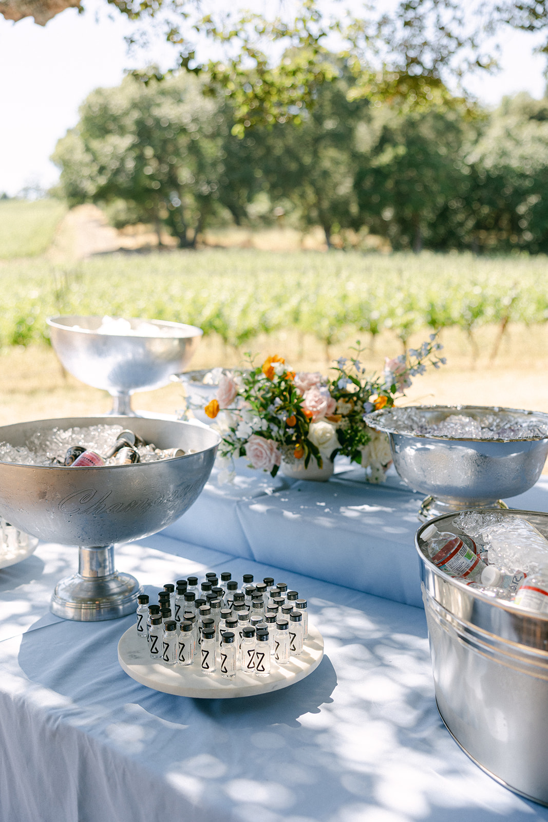 Wedding ceremony welcome table at a Napa vineyard wedding.