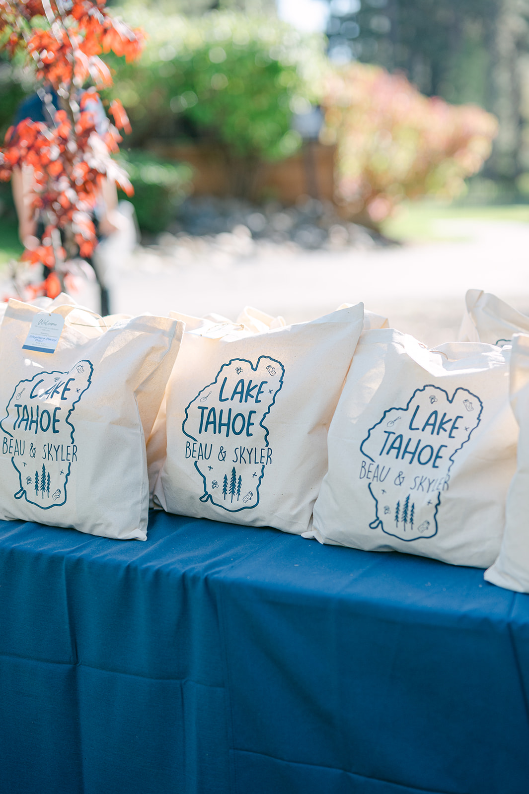 Close-up of Lake Tahoe–themed welcome bag.