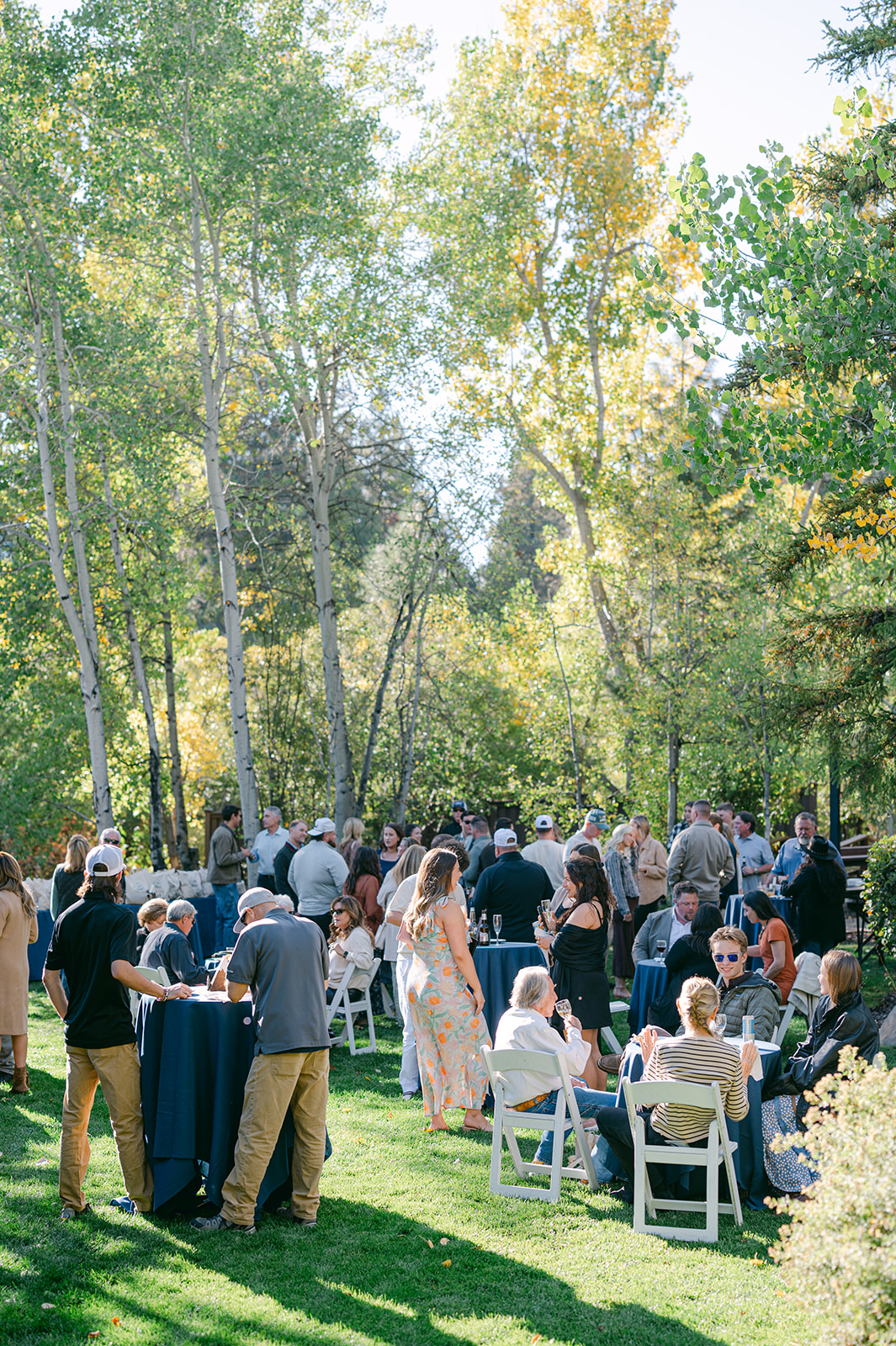 Guests chatting during the relaxed welcome party at the Hyatt in Incline Village the night before the wedding.