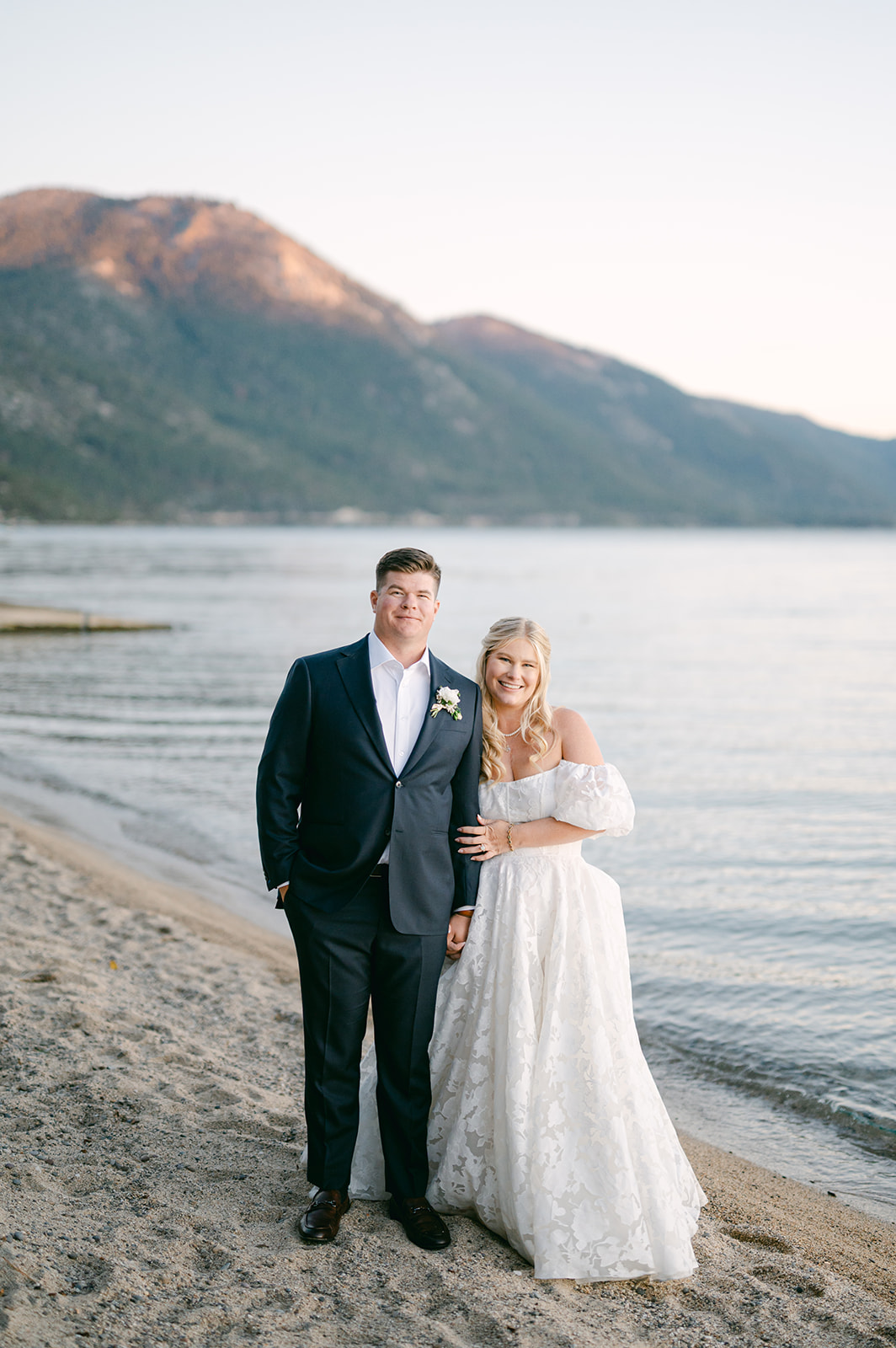Blue hour bride and groom portraits at a North Lake Tahoe wedding.