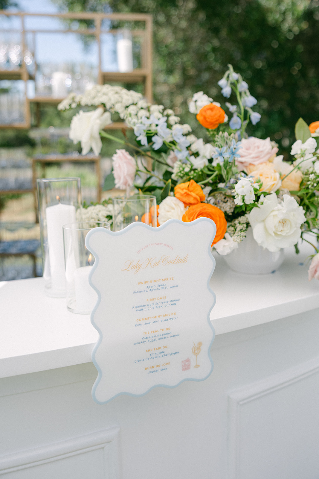 Custom cocktail hour bar signage for a Napa wedding.