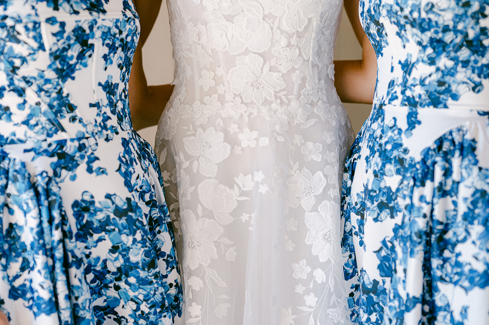 Close up photo of bride and bridesmaids dresses at Napa wedding.