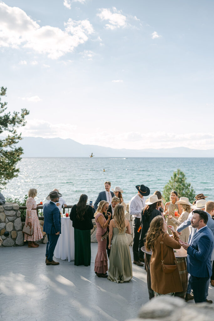 Wedding cocktail hour at Lake Tahoe wedding venue, Edgewood.