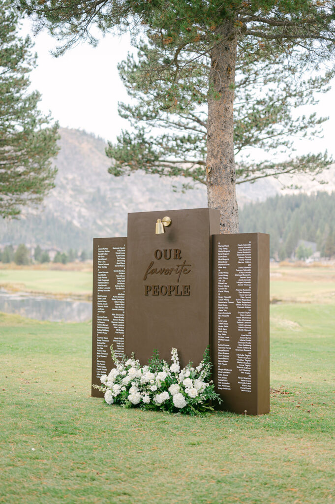 Wedding Seating Chart at Everline Resort in Lake Tahoe